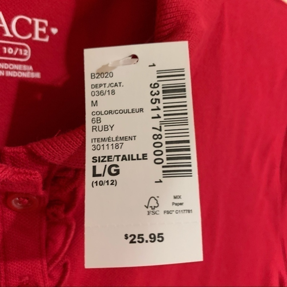 The Children’s Place Stretch Fabric Red Short Sleeve Ruffle Polo. LG 10/12 - Picture 4 of 7